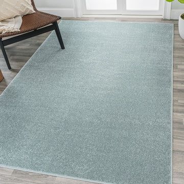 Haze Solid Low-pile Area Rug Light Blue